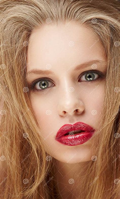 Hairy Blond Woman With Red Lips Stock Image Image Of Cosmetic Healthy 108636391