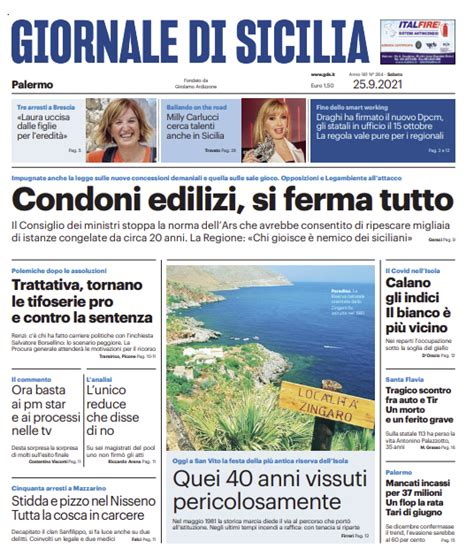 Prima Pagina Giornale Di Sicilia Condoni Edilizi Si Ferma Tutto