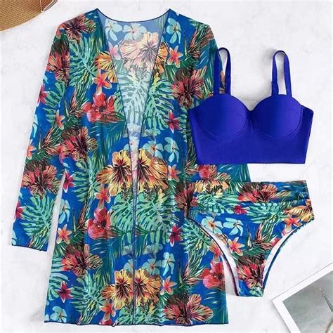 Aboser Tropical Printed Piece Bikini Set Women Swimsuits With