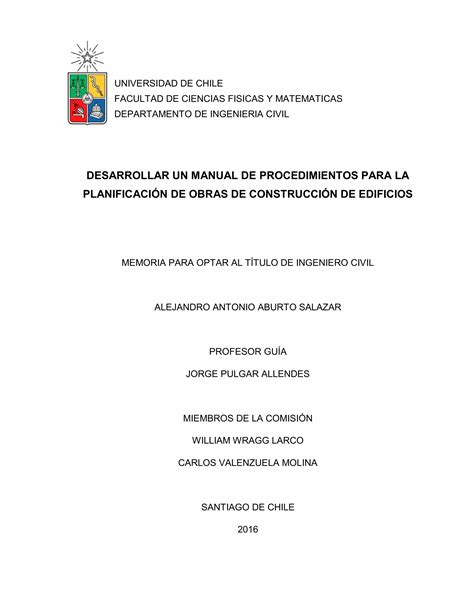 Desarrollar Un Manual De Procedimientos Para La Planificacion De Obras De Construccion De