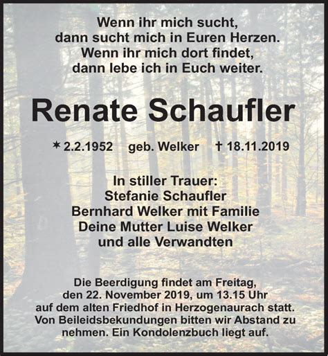 Traueranzeigen Von Renate Schaufler Trauer Nn De