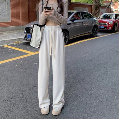 Xin Angelcity Elastic Waist Wide Leg Pants Baggy Straight Cut Lazada Ph