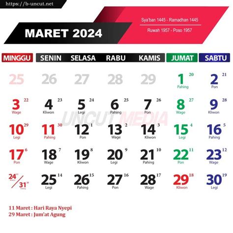 Kalender Maret 2024 Lengkap Nasional Islam Dan Jawa Tanggal