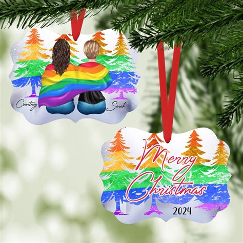 Personalized Gay Pride Couple Christmas Ornament Lgbtq Christmas Custom Ornament Lesbian