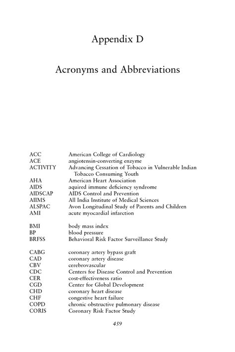 Appendix D Acronyms And Abbreviations Promoting Cardiovascular