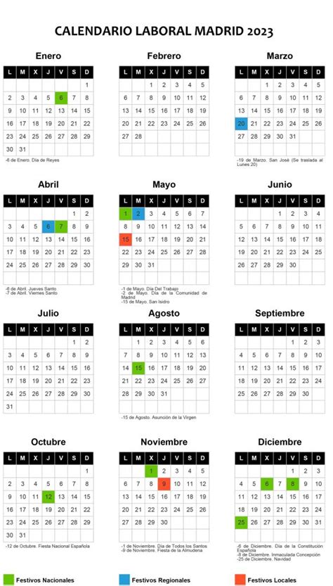 Calendario Laboral 2023 Comunidad Madrid