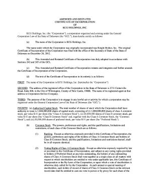 Fillable Online Amended And Restated Certificate Of Incorporation