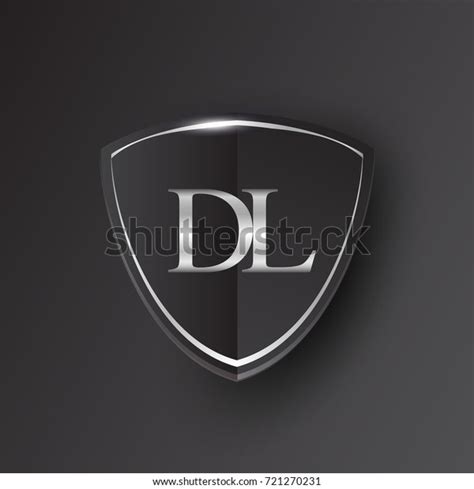 Initial Logo Letter Dl With Shield Icon Silver Color Isolated On Black