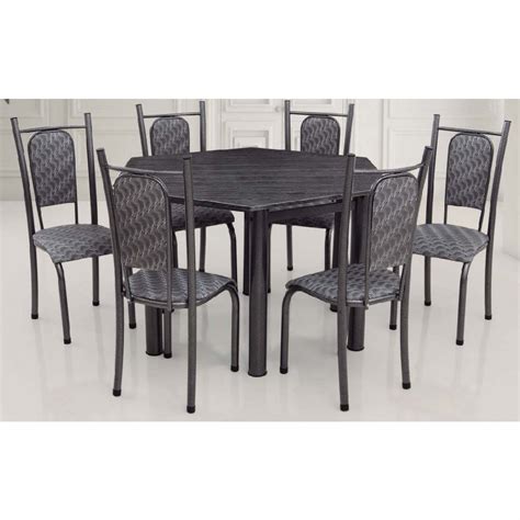 Conjunto De Mesa Tubular 6 Cadeiras Isabela Sextavado 140cm Tampo