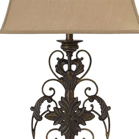 Benzara 34 In Beige And Bronze Led Onoff Switch Table Lamp With Fabric Shade In The Table Lamps