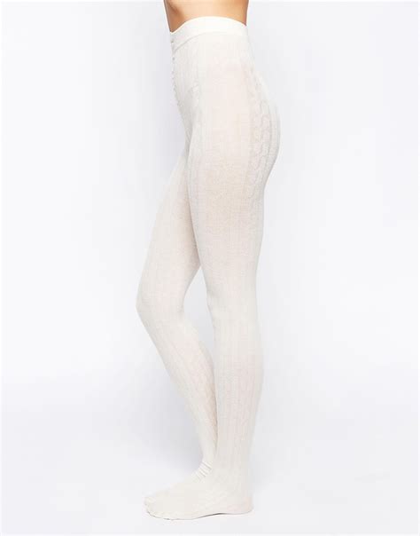 Lyst Asos Cable Rib Knit Tights In Natural