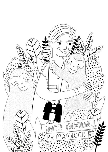 Jane Goodall Coloring Pages Coloring Nation