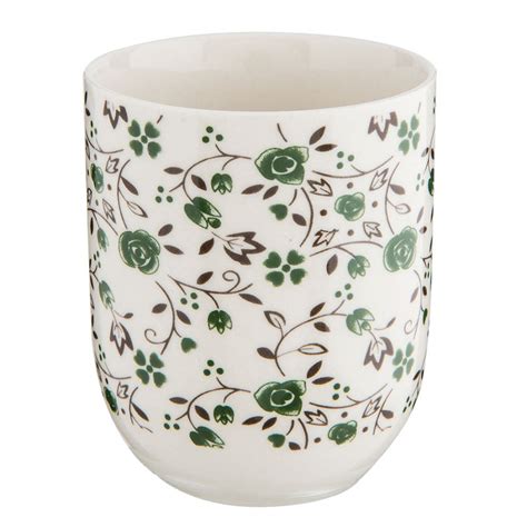 6CEMU0001 Mug 100 Ml White Green Porcelain Flowers Round Tea Mug