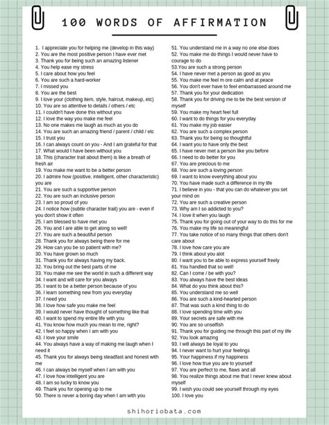 100 Words of Affirmation Love Language (Free Printable List) | Words of ...