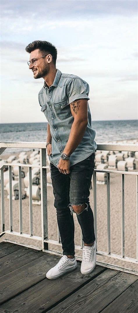 How To Style Denims On Hot Days Denim Outfit Men Stylish Men Casual Mens Summer Outfits