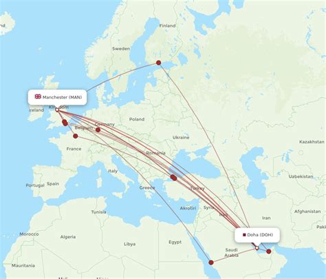 All Flight Routes From Doha To Manchester Doh To Man Flight Routes