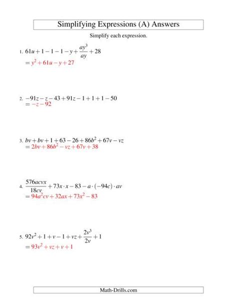 Simplifying Algebraic Expressions Challenge A Worksheets Library