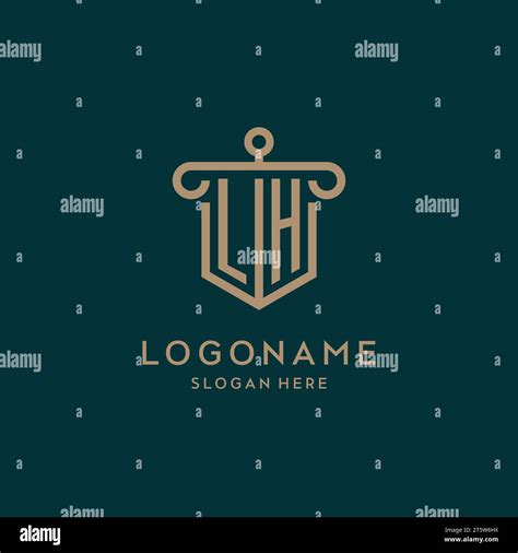 Lh Monogram Initial Logo Design With Shield And Pillar Shape Design