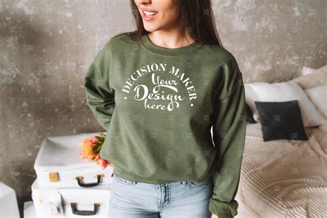 Gildan Sweatshirt Mockup Military Green Gildan Etsy