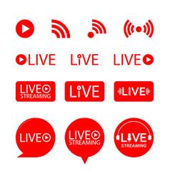 Set Live Streaming Icons Red Symbols And Vector Image