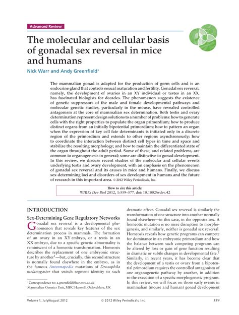 PDF The Molecular And Cellular Basis Of Gonadal Sex Reversal In Mice