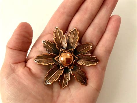 Mid Century Copper Flower Brooch Bell Trading Post So Gem