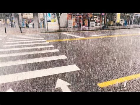 4K Walking In Heavy Rain Streets Village Binaural City Sounds