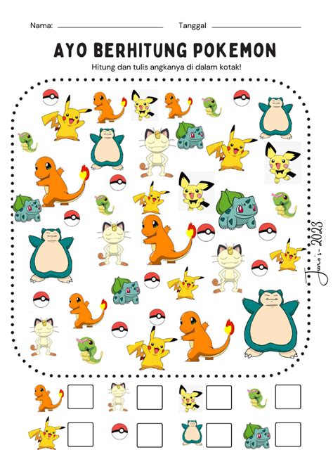 Pokemon worksheet di 2024 | Belajar, Warna, Anak