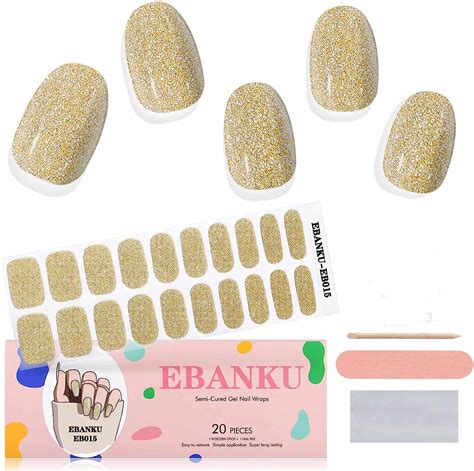 Amazon Ebanku Semi Cured Gel Nail Strips Adhesive Full Nail Wraps