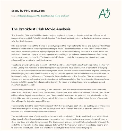 The Breakfast Club Movie Analysis - PHDessay.com