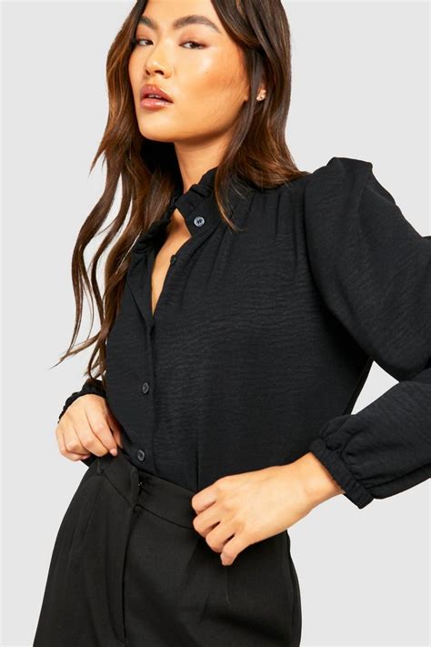 Hammered Ruffle Neck Volume Sleeve Blouse Boohoo Uk