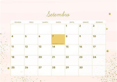 Calendario Rose Gold Setembro Fazendo A Nossa Festa