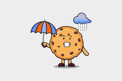 Joli Personnage De Dessin Anim Biscuits Sous La Pluie Et L Aide D Un