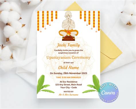 Upanayanam Ceremony Invitation As Thread Ceremony Upanayanam Etsy