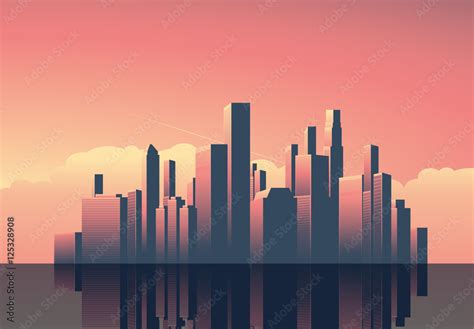 Modelo De Art Deco Cityscape At Sunset Illustration Do Stock Adobe Stock