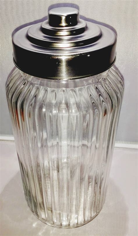 Vintage Style Large Ribbed Glass Jar With A Stainless Steel Lid Free Delivery Ebay