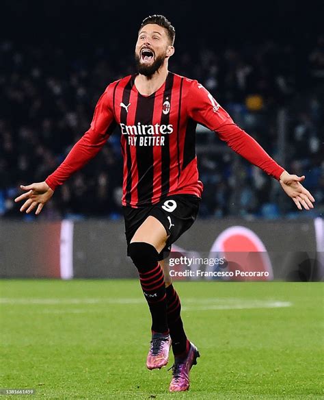 Olivier Giroud Of Ac Milan Celebrates After Scoring Their Sides First