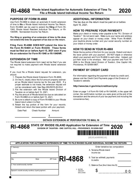 Fillable Online Rhode Island Form 4868 Application For Automatic