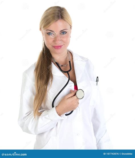 Female Blonde Doctor On White Background Stock Photography Cartoondealer