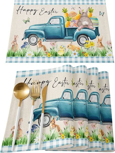 Rdsfhsp Easter Truck Cute Rabbit Placemats For Dining Table Heat