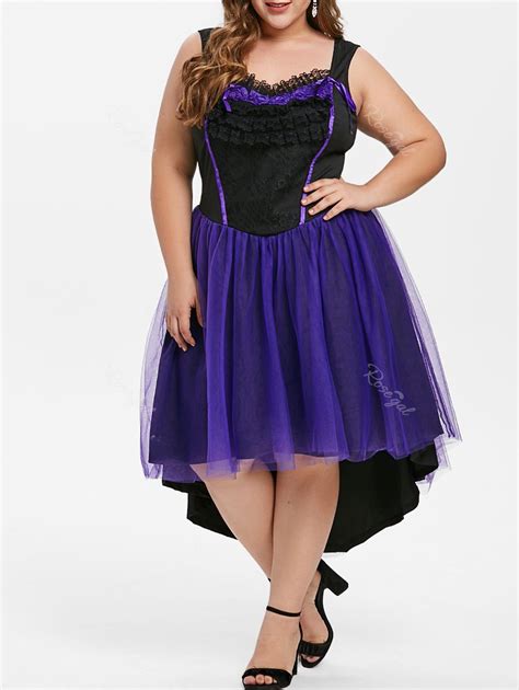 37 Off Plus Size Two Tone Tulle Retro High Low Dress Rosegal