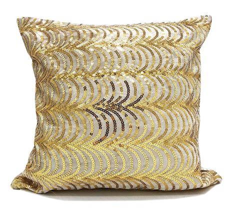 Elegant Hand Beaded Gold Sequin Velvet Shiny Decorative Throw Pillow