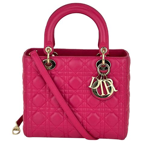 Dior Christian Sac à main Medium Lady Rose Cannage Quilt Agneau Épaule