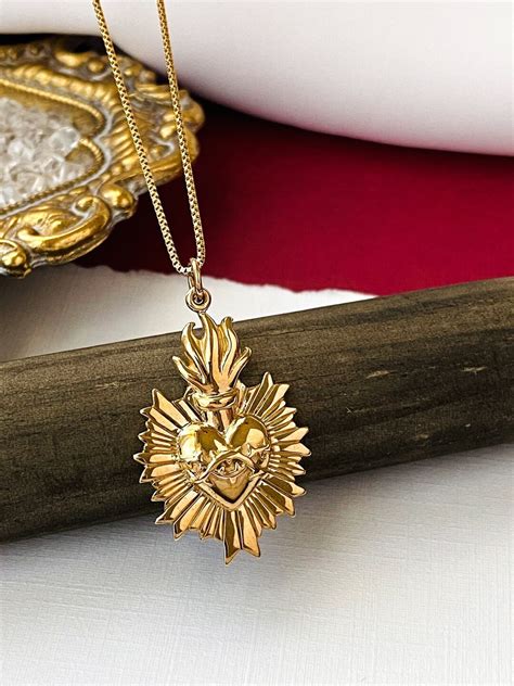 Gold Sacred Heart Silver Sacred Heart Necklace Love Etsy