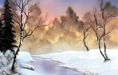 Wallpaper winter, forest, snow, trees, lights, dawn, shore, ice ...