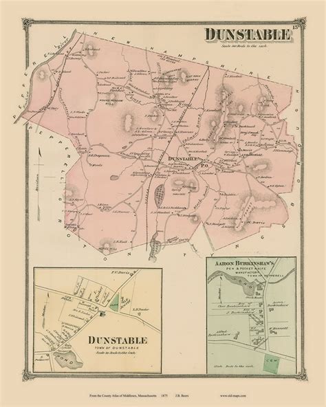 dunstable  dunstable village massachusetts   town map reprint middlesex   maps