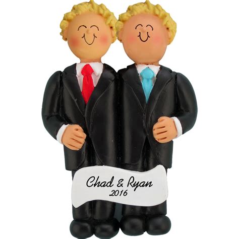 Same Sex Wedding Male Both Blonde Hair Personalized Ornament