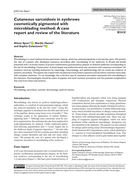 Pdf Cutaneous Sarcoidosis In Eyebrows Cosmetically Pigmented With