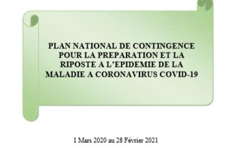 Plan National De Contingence Pour La PrÉparation Et La Riposte A L