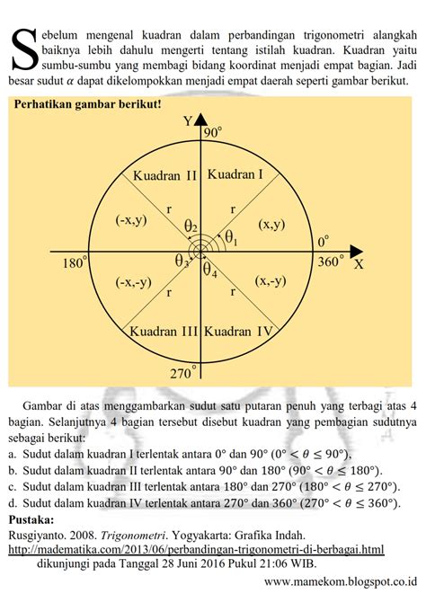 Kuadran dalam Perbandingan Trigonometri